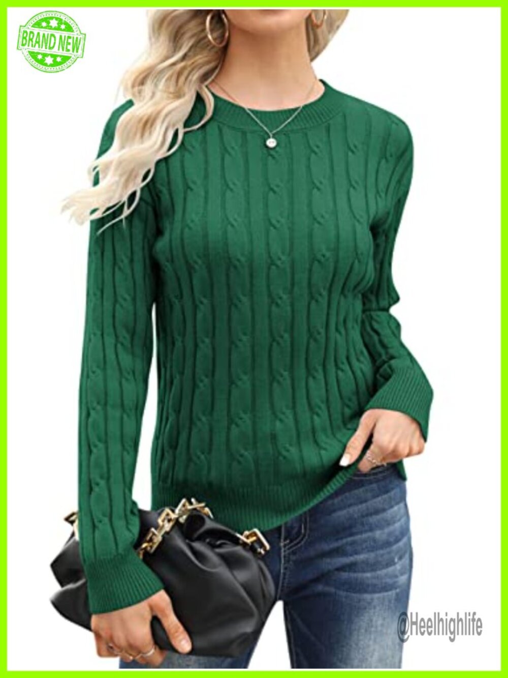 Cable Knit Sweater Long Sleeve Pullover Mock Neck Loose Fit Casual
